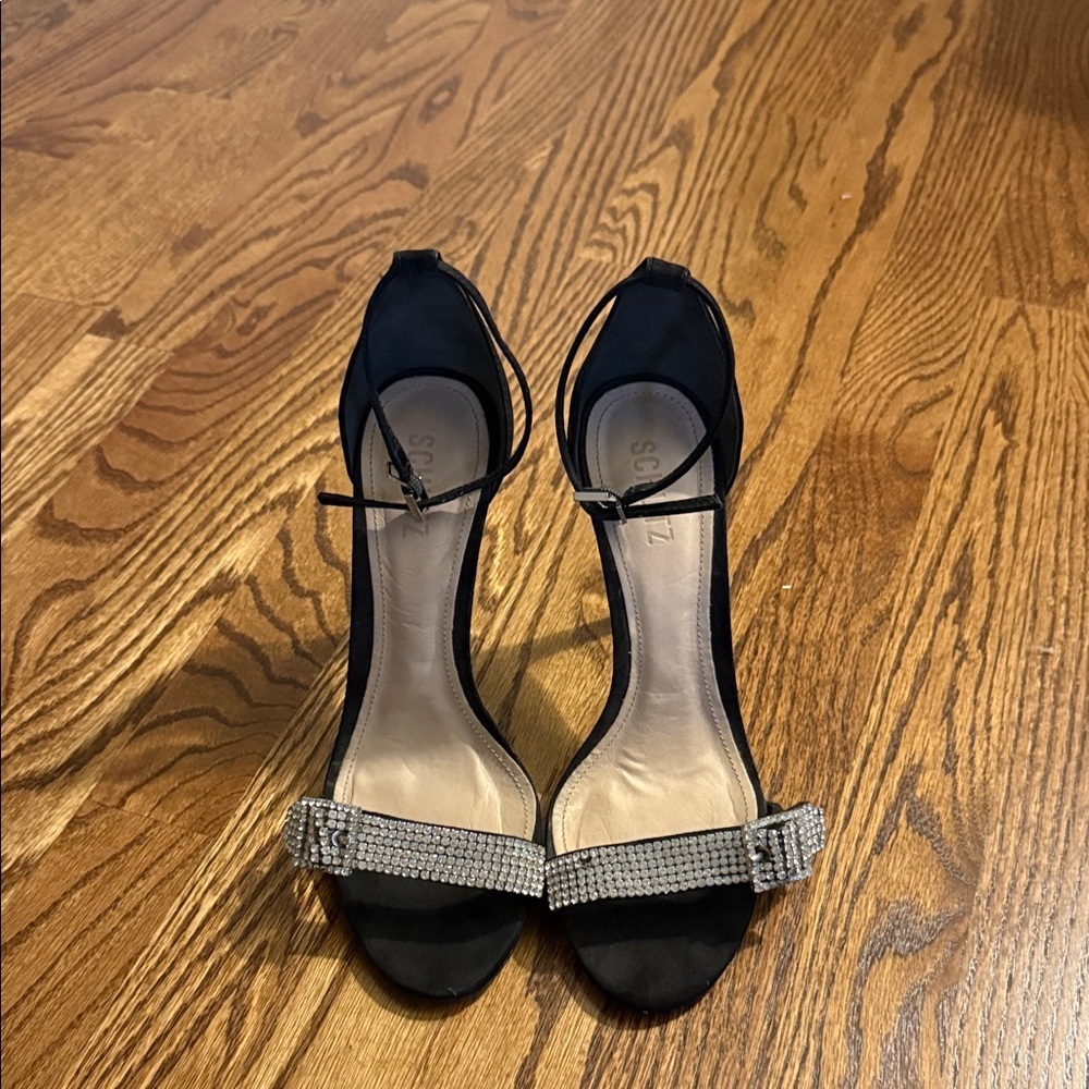 SCHUTZ Black Heels with Rhinestone Detail